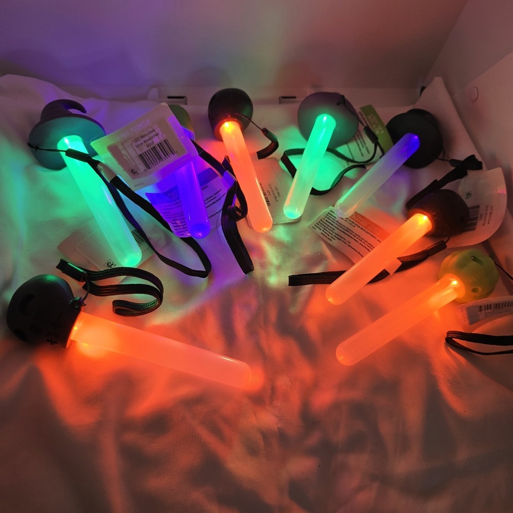 Lot Of 8 Halloween Pumpkin Led Mini Glow Stick With Wrist Strap, Assorted Colors